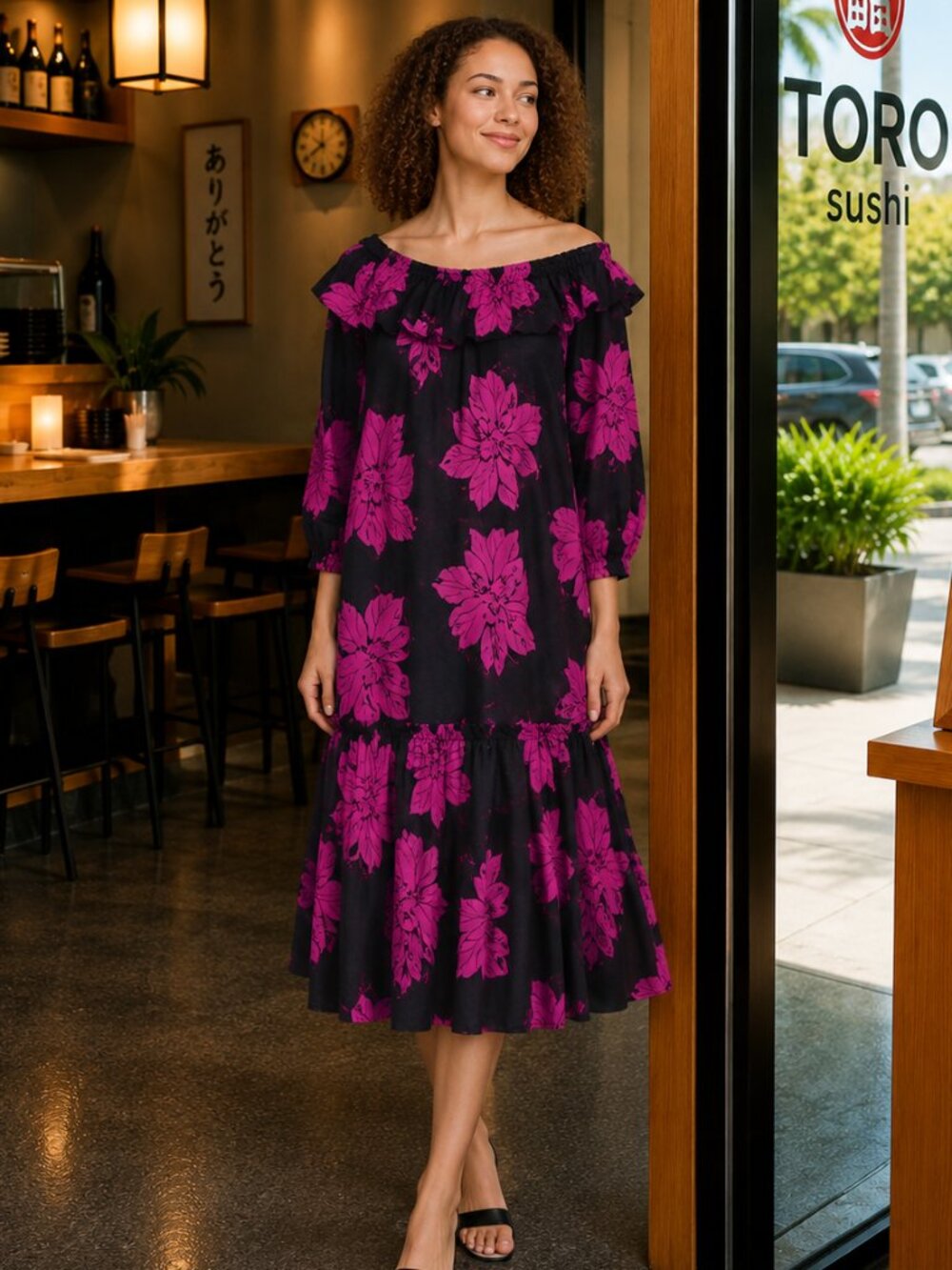 Who What Wear Floral Off Shoulder Ruffle Dress Black Purple XXL Boho Target
